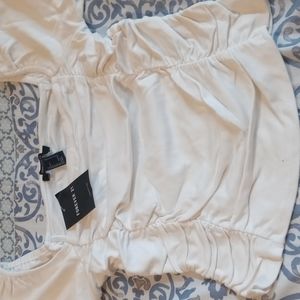 Forever 21 Ivory front/rear/side ruched top short sleeve M